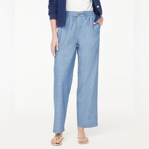 J. Crew Chambray Blue Slim Wide Leg Drawstring Pants NWOT